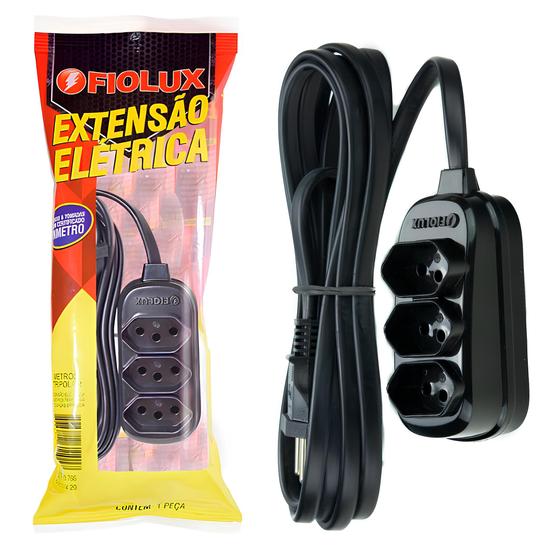 Imagem de Kit 10 Extensão Elétrica 5M Preta Com 3 Tomadas 2p+t Fiolux
