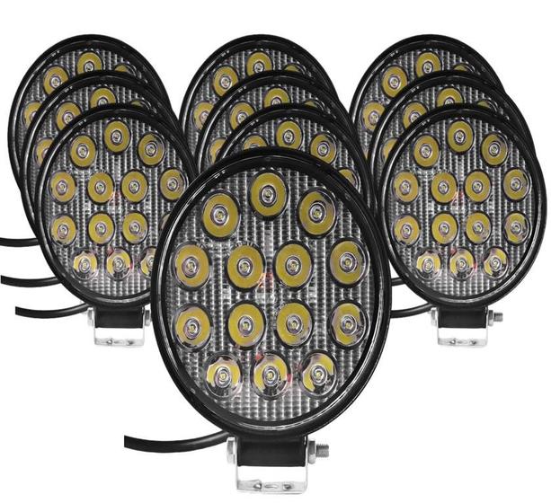 Imagem de Kit 10 Farol Auxiliar Redondo Led 42w 14 Led 6000k