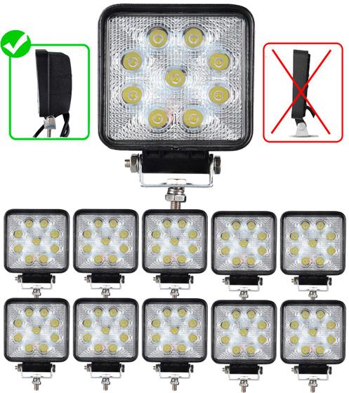 Imagem de Kit 10 Farol De Milha 27w 9 Super Led 12v 24v Carro Jeep Caminhões Trator Maquina Agricola Off Road Trilha Branco Frio