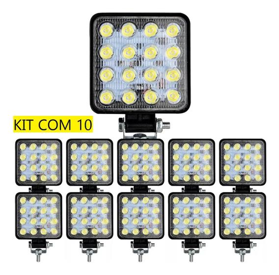 Imagem de Kit 10 Farol Led Quadrado Milha 42w 16 Leds Off-road 12v/24v