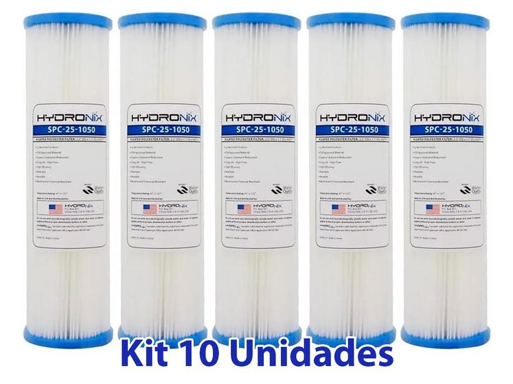 Imagem de Kit 10 Filtro Refil Plissado Hydronix Lavável 10" 50 Micras