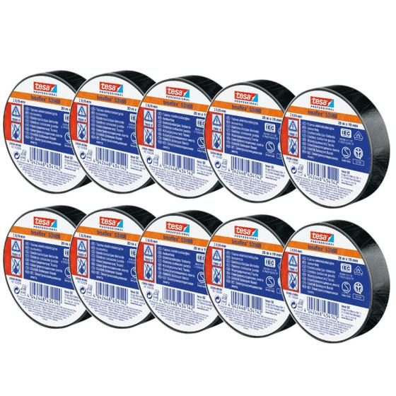 Kit 10 Fita Isolante 20m X 19mm Altamente Flexível 90c Profissional Tesa Imagem de Kit 10 Fita Isolante 20m X 19mm Altamente Flexível 90c Profissional Tesa