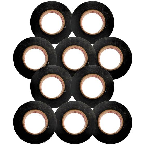 Imagem de Kit 10 Fitas Isolantes De Tecido 19mm 20m Lonada Preta Automotiva Rolo 20 Metros Acabamento Fio Cabo Chicote Elétrico