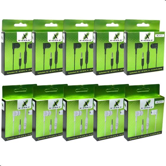 Imagem de Kit 10 Fone De Ouvido Estéreo P2 Intra-Auricular 3.5mm Com Fio Microfone 1,2m Branco Preto