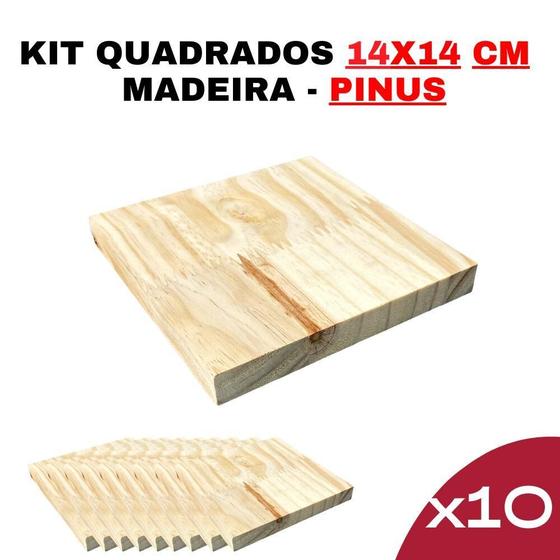 Imagem de Kit 10 Formas Quadradas de Madeira Pinus 14x14x15mm