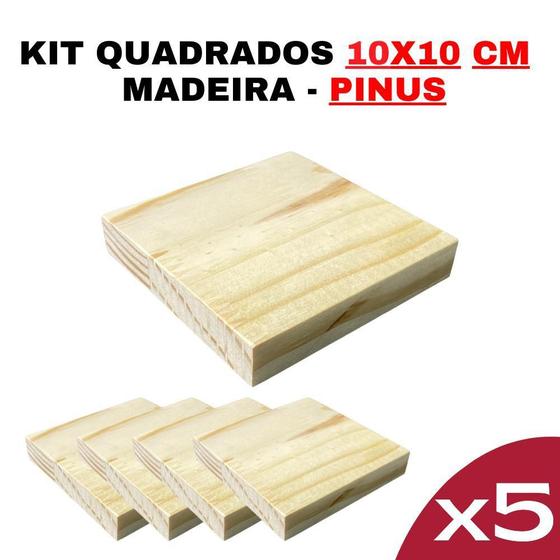 Imagem de Kit 10 Formas Quadradas Madeira Pinus 10x10x15mm - 5 peças