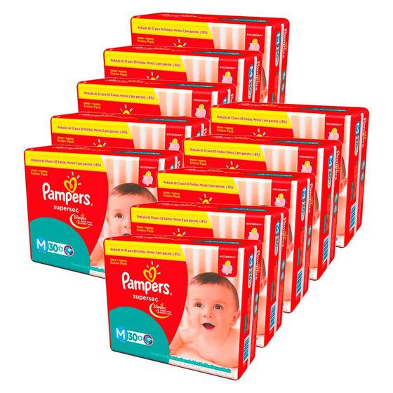 KIT 10 FRALDAS PAMPERS SUPERSEC M/30 = 300un Menor preço em KIT 10 FRALDAS PAMPERS SUPERSEC M/30 = 300un