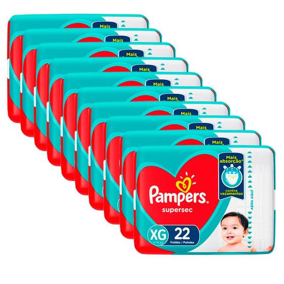 Imagem de Kit 10 Fraldas Pampers Supersec Pacotão XG - 220 Tiras