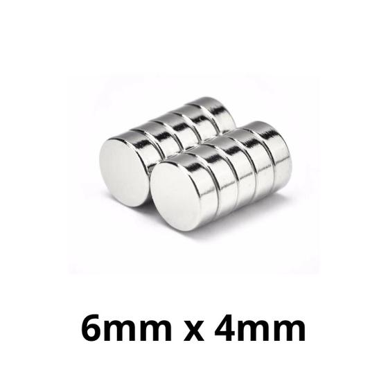 Imagem de Kit 10 Imã Neodímio Disco Magnético N35  6 x 4 mm Super Forte Potente Redondo