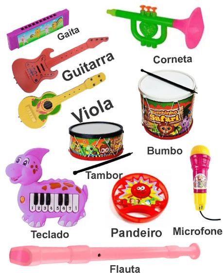 Imagem de Kit 10 Instrumentos Musical Violão Pandeiro Flauta Guitarra Bumbo Infantil Brinquedo Banda