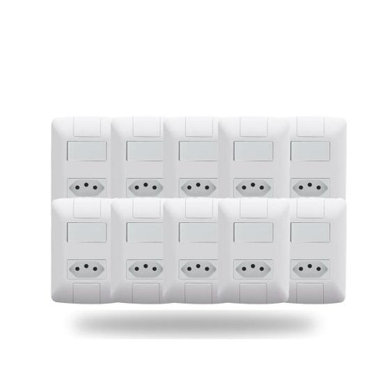Imagem de Kit 10 Interruptor com Tomada 10A 250V Branco Tramontina