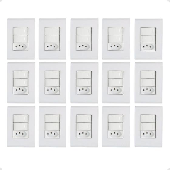 Imagem de Kit 10 Interruptor Duplo + Tomada 10A 4X2 Liz Tramontina