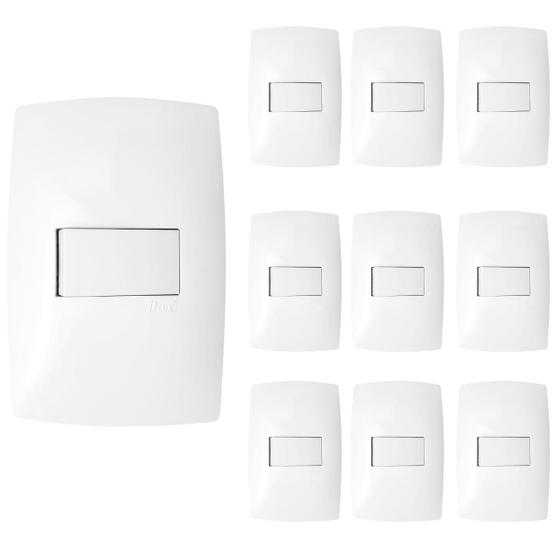 Imagem de Kit 10 Interruptor Simples 10a 4x2 Home Branco Com Placa Blux