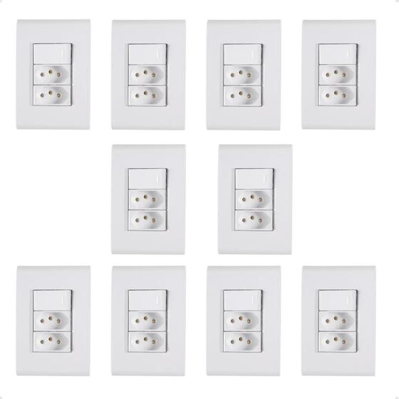 Imagem de Kit 10 Interruptor Simples + Tomada Dupla 10A Liz Tramontina