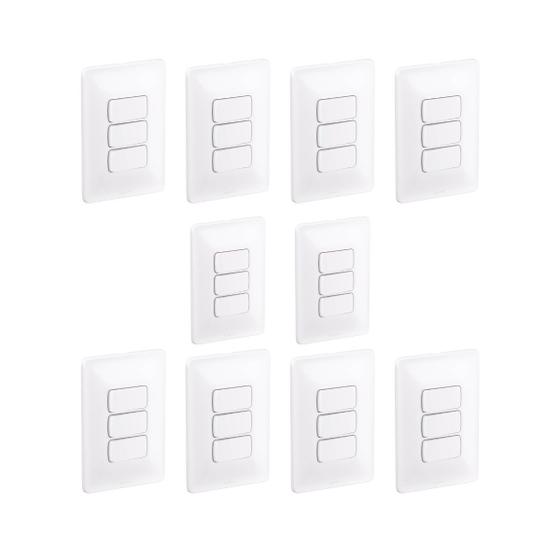 Imagem de Kit 10 Interruptor Triplo Zeffia 3 Teclas Simples Conjunto 4x2 Pial Legrand