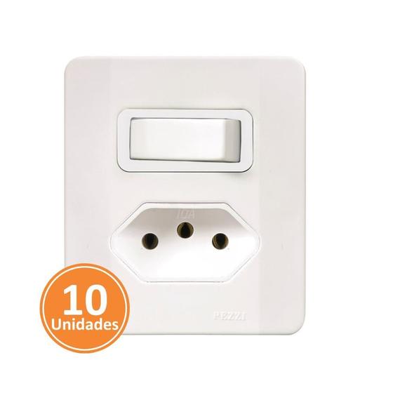Imagem de Kit 10 Interruptores com Tomada Pezzi Sobrepor Branco Sistema X
