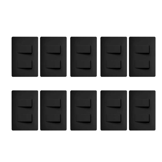 Imagem de Kit 10 Interruptores Duplo Simples Preto Distantes 16A/250V Com Placa Suporte - FAME
