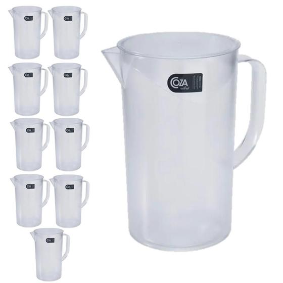 Imagem de Kit 10 Jarra 2 litros Acrílico Transparente Reforçada Suco Água Refresco Minimalista Coza