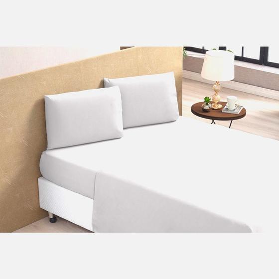 Imagem de Kit 10 Jogo Lençol Cama Casal Queen 4 Pcs Premium Branco Conjunto