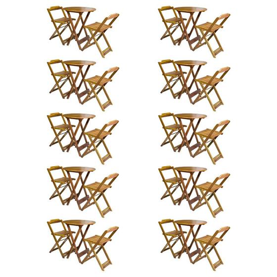 Imagem de Kit 10 Jogos de Mesa Bistrô de Madeira com 2 Cadeiras Dobravel Ideal para Bar e Restaurante Mel