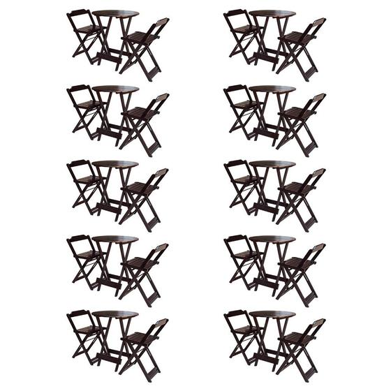 Imagem de Kit 10 Jogos de Mesa Bistrô de Madeira com 2 Cadeiras Dobravel Ideal para Bar e Restaurante Tabaco