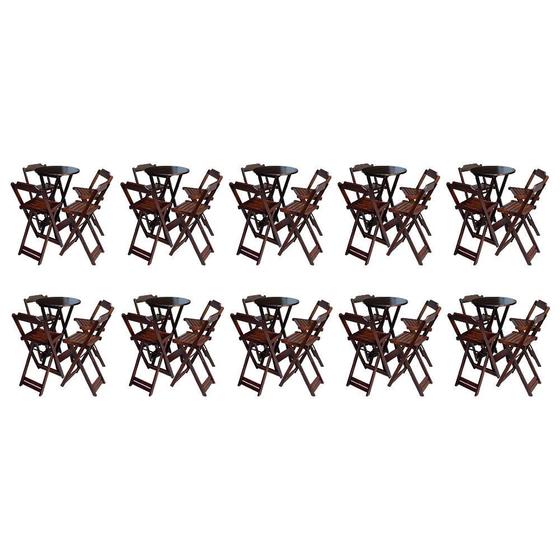 Imagem de Kit 10 Jogos de Mesa Bistrô de Madeira com 4 Cadeiras Dobravel Ideal para Bar e Restaurante Imbuia
