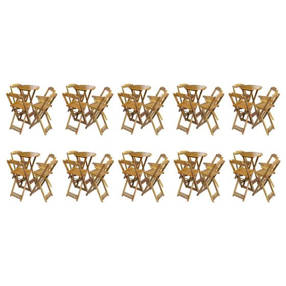 Imagem de Kit 10 Jogos de Mesa Bistrô de Madeira com 4 Cadeiras Dobravel Ideal para Bar e Restaurante Mel