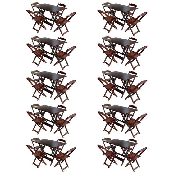 Imagem de Kit 10 Jogos de Mesa com 4 Cadeiras de Madeira Dobravel 120x70 Ideal para Bar e Restaurante - Imbuia