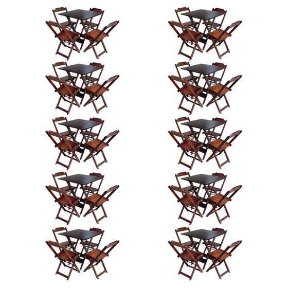 Imagem de Kit 10 Jogos de Mesa com 4 Cadeiras de Madeira Dobravel 70x70 Ideal para Bar e Restaurante - Imbuia