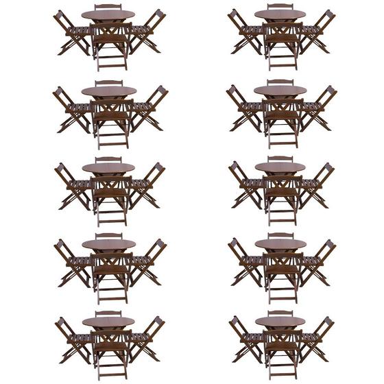 Imagem de Kit 10 Jogos de Mesa Dobravel com 4 Cadeiras Tampo Redondo 70x70 Imbuia
