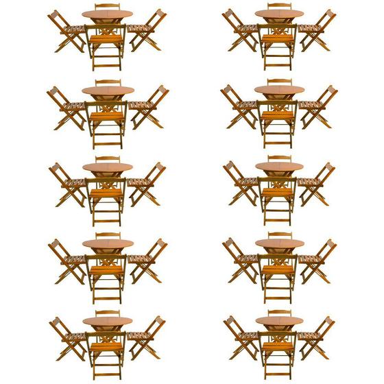 Imagem de Kit 10 Jogos de Mesa Dobravel com 4 Cadeiras Tampo Redondo 70x70 Mel