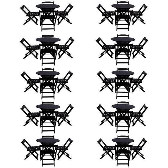 Imagem de Kit 10 Jogos de Mesa Dobravel com 4 Cadeiras Tampo Redondo 70x70 Preto