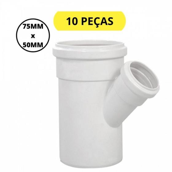 Imagem de Kit 10 juncao reducao 45 para esgoto simples prim dn 75x50mm krona 0638