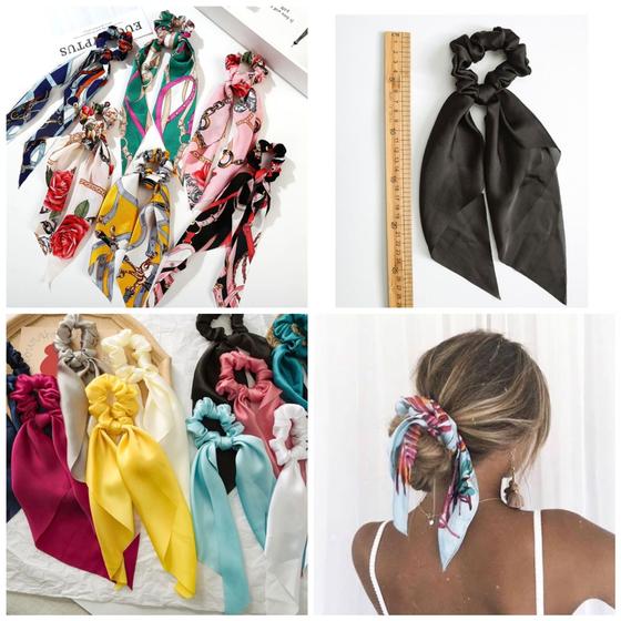 Imagem de Kit 10 Laço Longo De Cabelo Scrunchie Rabicó Tipo Lenço Moda