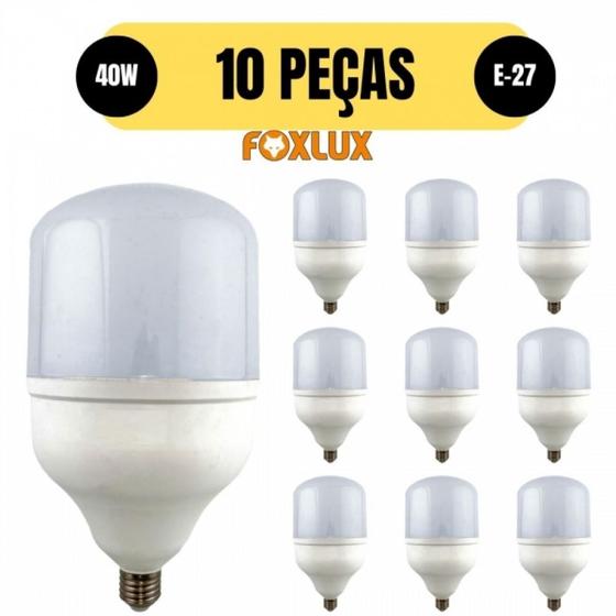 Imagem de Kit 10 lampada 40w 6500k bivolt e27 alta potencia foxlux