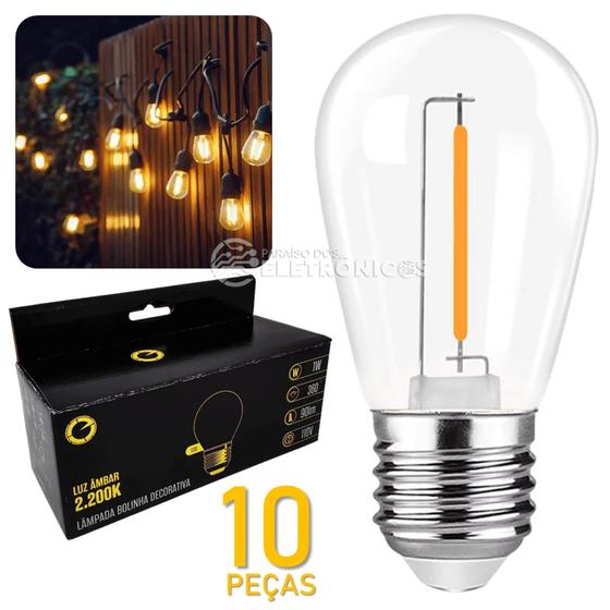 Kit 10 Lâmpada Bolinha Filamento Led 1w S14 Decorativa Soquete E27 61182 Menor preço em Kit 10 Lâmpada Bolinha Filamento Led 1w S14 Decorativa Soquete E27 61182