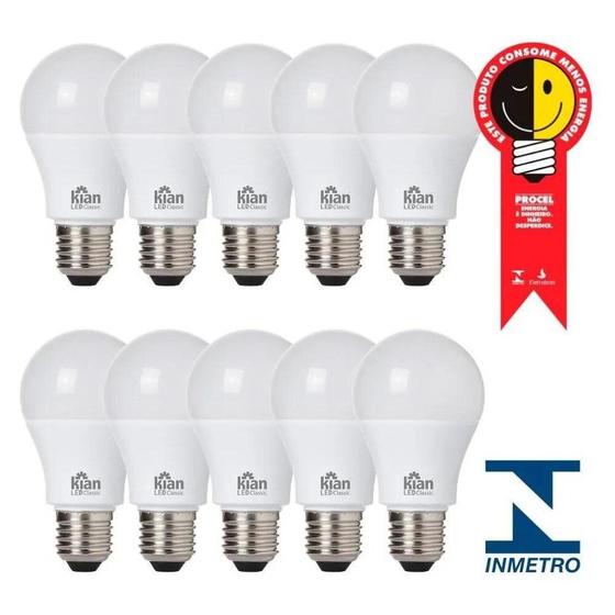 Imagem de Kit 10 Lâmpada Bulbo Led 9w Branco Frio 6500k Bivolt Kian