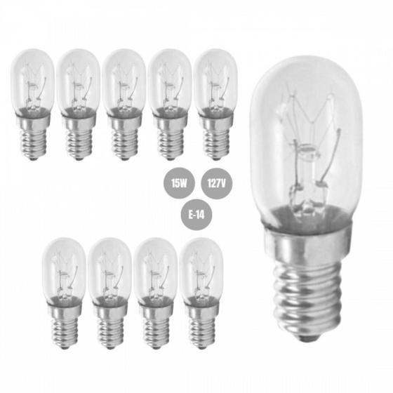 Imagem de Kit 10 lampada incandescente 15wx127v e14 geladeira/microondas