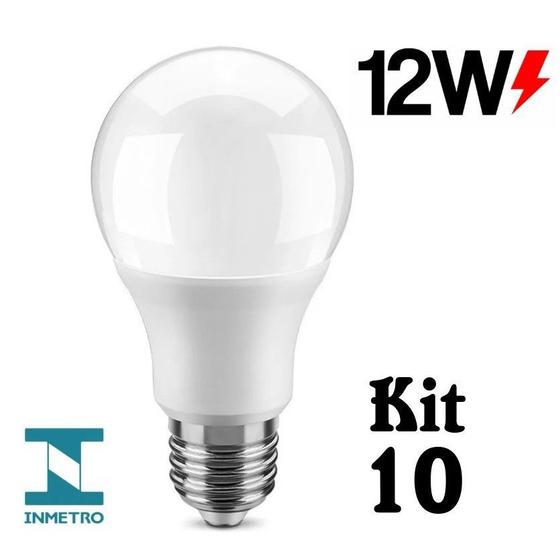 Imagem de Kit 10 Lâmpada Led 12w Bulbo E27 Bivolt Branco Frio