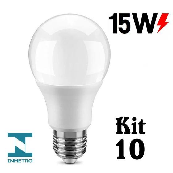 Imagem de Kit 10 Lâmpada Led 15w Bulbo E27 Bivolt Branco Frio