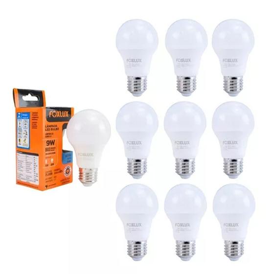 Imagem de Kit 10 Lâmpada LED Bulbo 9W Branco Frio 6500K Bivolt - Foxlux