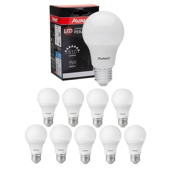 Imagem de Kit 10 Lâmpada Led Bulbo 9w Plástico 6500K Branco Frio E27 Avant Decoração Iluminação