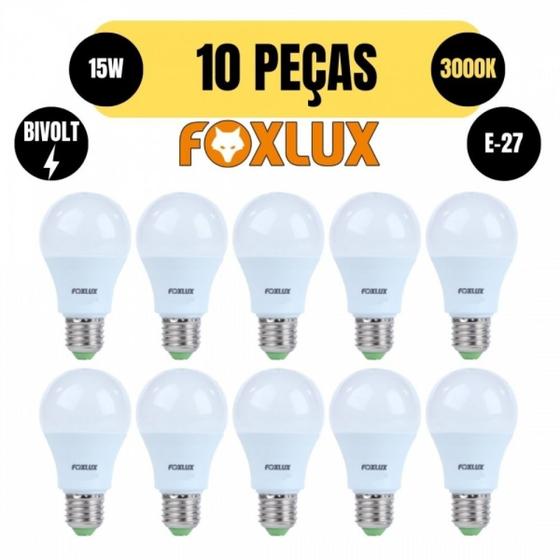 Imagem de Kit 10 lampada led bulbo a60 15w e27 3000k amarela bivolt foxlux