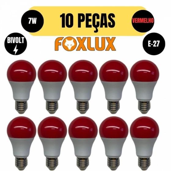 Imagem de Kit 10 Lampada Led Bulbo A60 7W E27 Vermelha Bivolt Foxlux