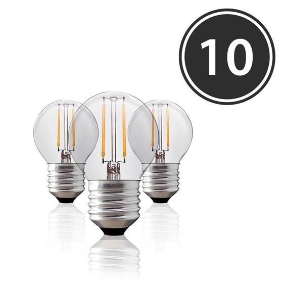 Imagem de Kit 10 Lâmpadas Bolinha Filamento LED Clara BG-45 E-27 2W Branca Quente 127V Toplux