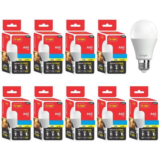 Kit 10 Lâmpadas Bulbo Led 6,5W A60 6500K 565 Lúmens - G-light Imagem de Kit 10 Lâmpadas Bulbo Led 6,5W A60 6500K 565 Lúmens