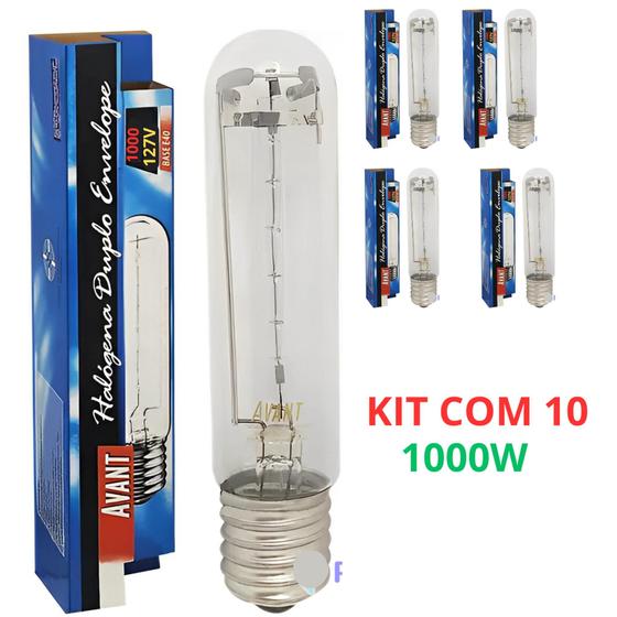 Imagem de Kit 10 Lampadas Halógena Duplo Envelope 300W 500W 1000W 127v E40 Bq