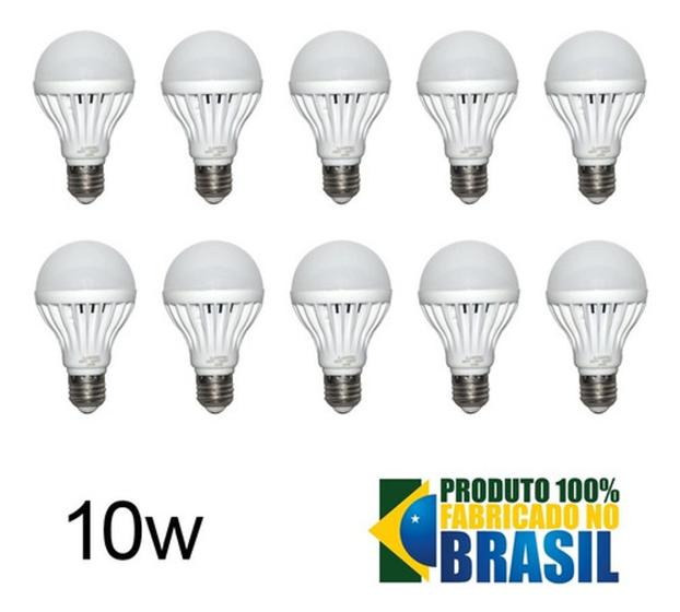 Imagem de Kit 10 Lâmpadas Led 10w Bulbo Soquete E27 Bivolt Branco Frio