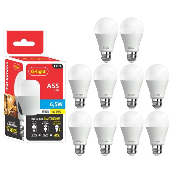 Imagem de Kit 10 Lâmpadas Led 6,5w E27 Autovolt 6500k Branco Frio Cor Da Luz Branca Ultra Economica P/ Sala Quarto Cozinha Banheir