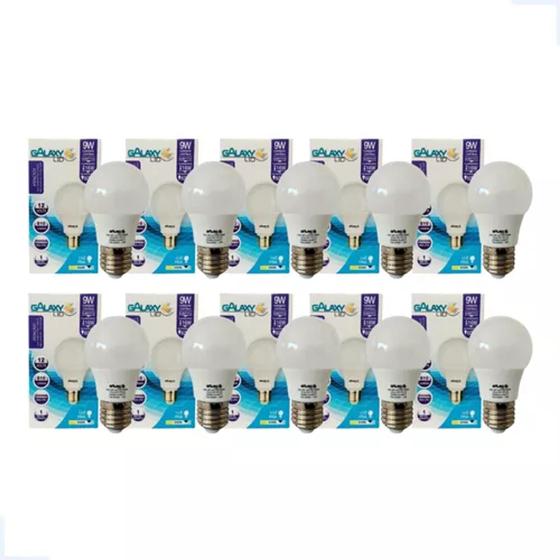 Imagem de Kit 10 Lâmpadas Led 9w 6500k Luz Branca 12Vcc E27 Galaxy